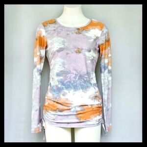 NO COMMENT Womens Purple Ruched Long Sleeve Blouse, Sz MED Super Cute!